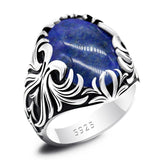 Silver Vintage Carved Lapis Lazuli Men's Ring