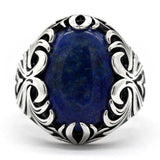 Silver Vintage Carved Lapis Lazuli Men's Ring - Rings Universe
