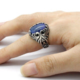 Silver Vintage Carved Lapis Lazuli Men's Ring - Rings Universe