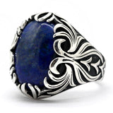 Silver Vintage Carved Lapis Lazuli Men's Ring - Rings Universe