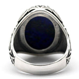 Silver Vintage Carved Lapis Lazuli Men's Ring - Rings Universe