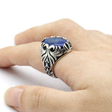 Silver Vintage Carved Lapis Lazuli Men's Ring - Rings Universe
