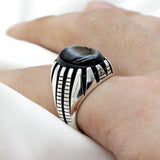 Natural Agate Evil Eye Gemstone Aqeeq Ring - Rings Universe