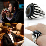 Natural Agate Evil Eye Gemstone Aqeeq Ring - Rings Universe