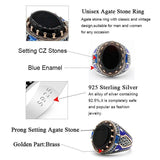Vintage Black Agate with Blue Enamel Ring - Rings Universe