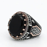 Vintage Black Agate with Blue Enamel Ring - Rings Universe