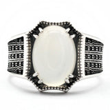 Natural White Agate and Spinel Silver Ring - Rings Universe
