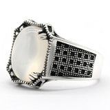 Natural White Agate and Spinel Silver Ring - Rings Universe