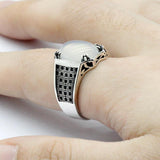 Natural White Agate and Spinel Silver Ring - Rings Universe
