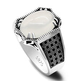 Natural White Agate and Spinel Silver Ring - Rings Universe