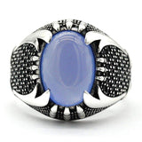 Silver Natural Agate Black CZ Crystals Sword Ring - Rings Universe