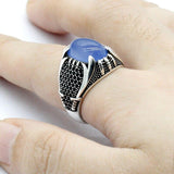 Silver Natural Agate Black CZ Crystals Sword Ring - Rings Universe