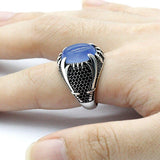 Silver Natural Agate Black CZ Crystals Sword Ring - Rings Universe
