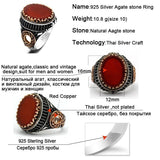 Natural Red Agate Silver & Black Zircon Crystals Ring - Rings Universe
