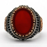 Natural Red Agate Silver & Black Zircon Crystals Ring - Rings Universe