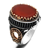 Natural Red Agate Silver & Black Zircon Crystals Ring - Rings Universe