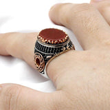 Natural Red Agate Silver & Black Zircon Crystals Ring - Rings Universe