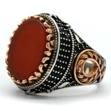 Natural Red Agate Silver & Black Zircon Crystals Ring - Rings Universe