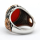 Natural Red Agate Silver & Black Zircon Crystals Ring - Rings Universe