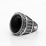 Silver Natural Black Agate Stone Handmade Ring - Rings Universe