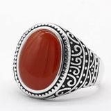 Antique Carving Red Agate Stone Real Silver Ring - Rings Universe
