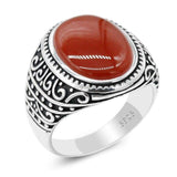 Antique Carving Red Agate Stone Real Silver Ring - Rings Universe
