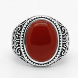 Antique Carving Red Agate Stone Real Silver Ring - Rings Universe