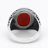 Antique Carving Red Agate Stone Real Silver Ring - Rings Universe