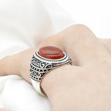 Antique Carving Red Agate Stone Real Silver Ring - Rings Universe