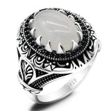 Vintage Natural Agate Silver Black Zircon Ring - Rings Universe