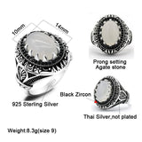 Vintage Natural Agate Silver Black Zircon Ring - Rings Universe