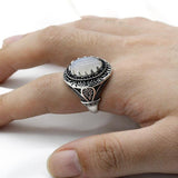 Vintage Natural Agate Silver Black Zircon Ring - Rings Universe