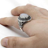 Vintage Natural Agate Silver Black Zircon Ring - Rings Universe