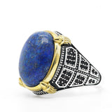 Silver Natural Lapis Lazuli Stone Ring with Black CZ - Rings Universe