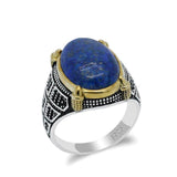 Silver Natural Lapis Lazuli Stone Ring with Black CZ - Rings Universe
