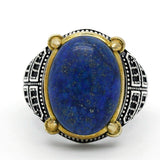 Silver Natural Lapis Lazuli Stone Ring with Black CZ - Rings Universe