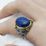 Silver Natural Lapis Lazuli Stone Ring with Black CZ - Rings Universe