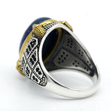 Silver Natural Lapis Lazuli Stone Ring with Black CZ - Rings Universe