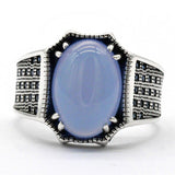 Solid Silver Natural Blue Agate Blue Zircon Antique Ring - ringsuniverse