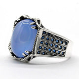 Solid Silver Natural Blue Agate Blue Zircon Antique Ring - ringsuniverse