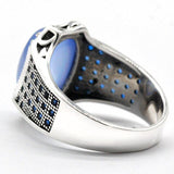 Solid Silver Natural Blue Agate Blue Zircon Antique Ring - ringsuniverse