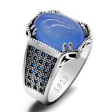 Solid Silver Natural Blue Agate Blue Zircon Antique Ring - ringsuniverse