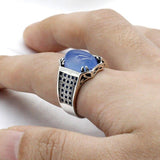 Solid Silver Natural Blue Agate Blue Zircon Antique Ring - ringsuniverse