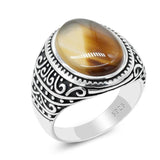 Natural Onyx Oval Honey Color Gemstone Male Ring - ringsuniverse
