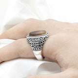 Natural Onyx Oval Honey Color Gemstone Male Ring - ringsuniverse