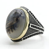 Big Natural Agate Stone 925 Sterling Silver Vintage Ring - ringsuniverse