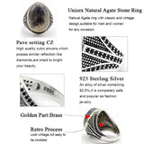 Big Natural Agate Stone 925 Sterling Silver Vintage Ring - ringsuniverse