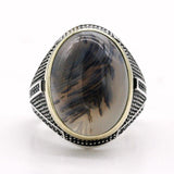 Big Natural Agate Stone 925 Sterling Silver Vintage Ring - ringsuniverse