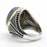 Big Natural Agate Stone 925 Sterling Silver Vintage Ring - ringsuniverse