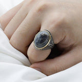 Big Natural Agate Stone 925 Sterling Silver Vintage Ring - ringsuniverse
